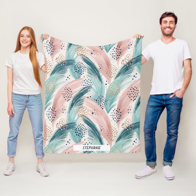 Couverture Polaire Motif Abstrait de brosse et de point d'or (En situation)