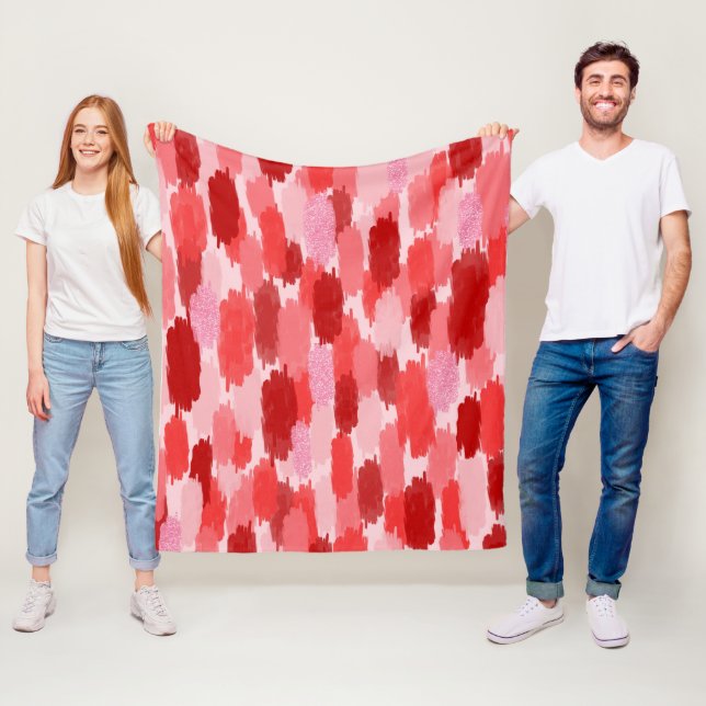Couverture Polaire Motif Abstrait de brosses rose rouge (En situation)