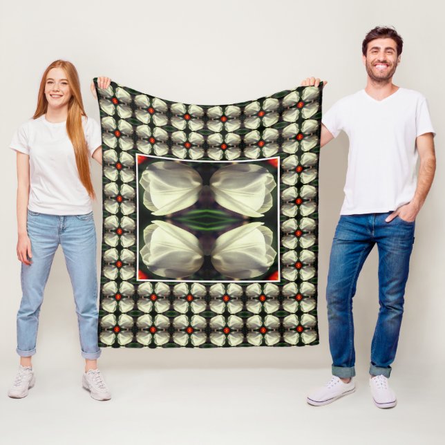 Couverture Polaire Motif Abstrait de la Fleur de Tulipe blanche (En situation)