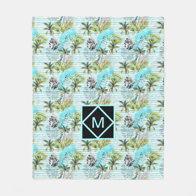 Couverture Polaire Motif abstrait de palmier d'aquarelle (Devant)