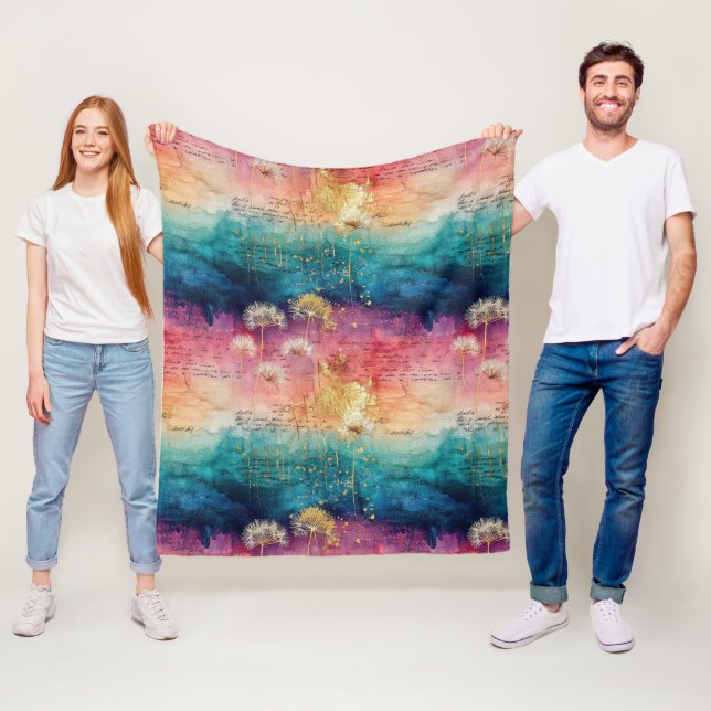 Couverture Polaire Motif Abstrait de Pissenlit Vintage (1) (En situation)