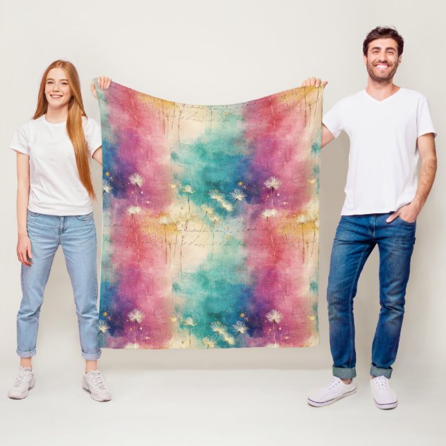 Couverture Polaire Motif Abstrait de Pissenlit Vintage (4) (En situation)