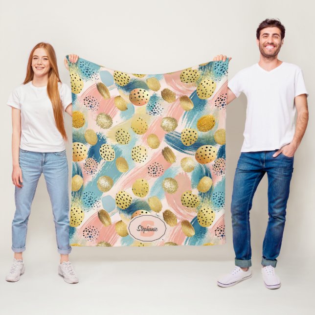 Couverture Polaire Motif Abstrait en forme de brosse et d'or (En situation)