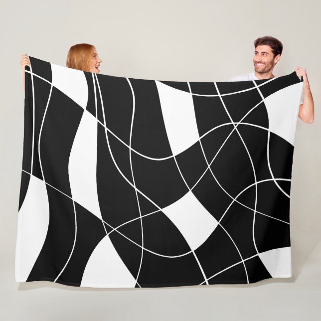 Couverture Polaire motif abstrait moderne noir et blanc (En situation)