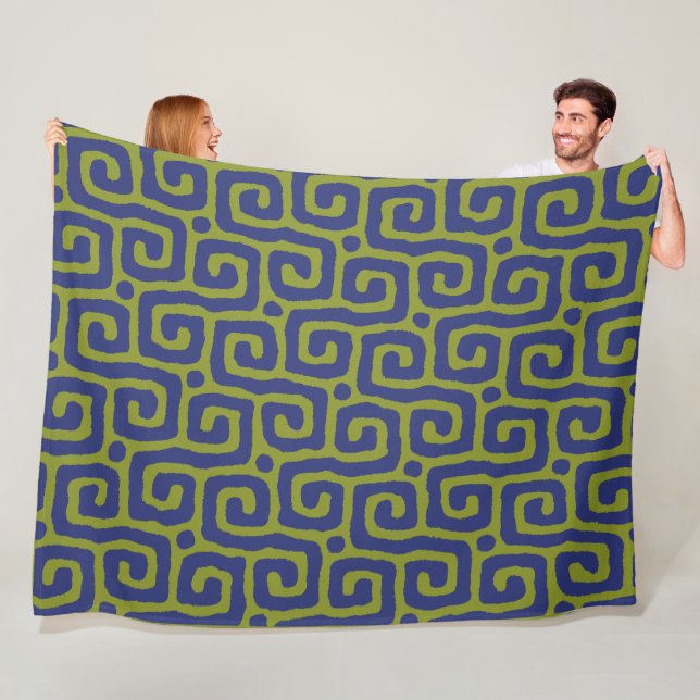 Couverture Polaire motif abstrait moderne vert et bleu (En situation)