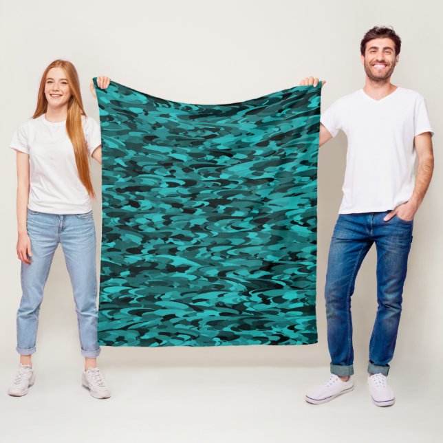 Couverture Polaire Motif Abstrait Sarcelle Noir (En situation)