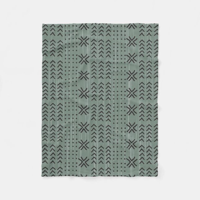 Couverture Polaire Motif Africain en tissu vert Sage moderne (Devant)