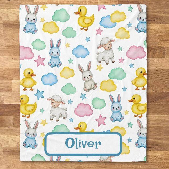 Couverture Polaire Motif Agneau Doux, Lapin et Caneton (Créateur téléchargé)