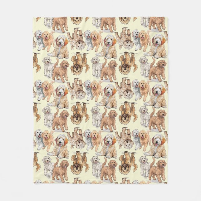 Couverture Polaire Motif Amoureux des chiens Goldendoodle (Devant)