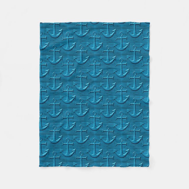 Couverture Polaire Motif Ancre Sur La Texture En Bois Bleu (Devant)