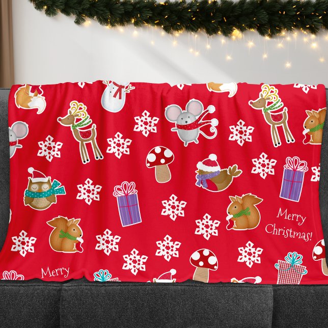 Couverture Polaire Motif animal de bois Rouge Joyeux Noël (Créateur téléchargé)