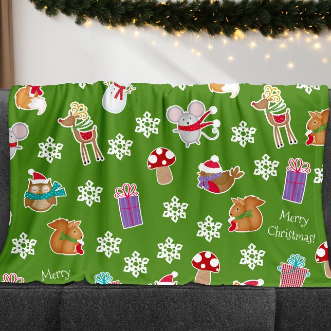 Couverture Polaire Motif animal de bois vert Joyeux Noël (Créateur téléchargé)