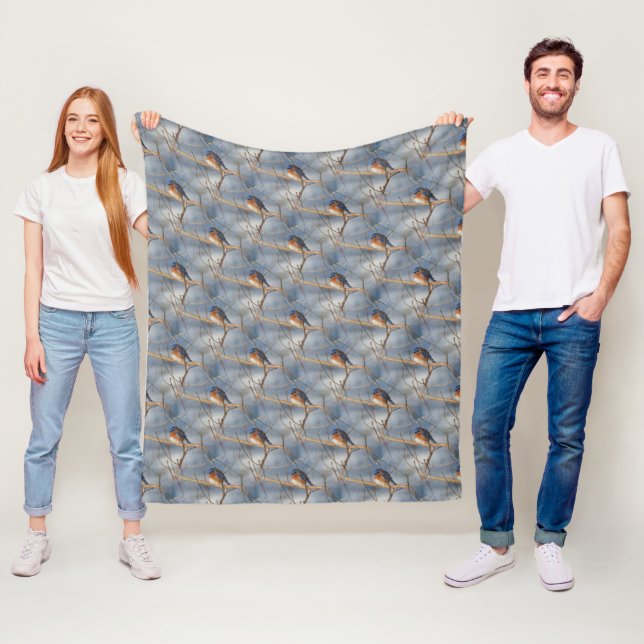 Couverture Polaire Motif animal de merlebleu d'hiver  (En situation)