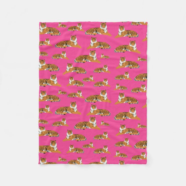 Couverture Polaire Motif animal du tigre de la jungle rose orange (Devant)