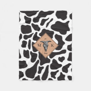 Couverture Polaire Motif animal noir et blanc Vache tache Monogramme