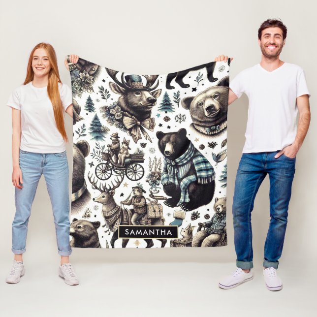 Couverture Polaire Motif Animaux d'hiver vintages (En situation)