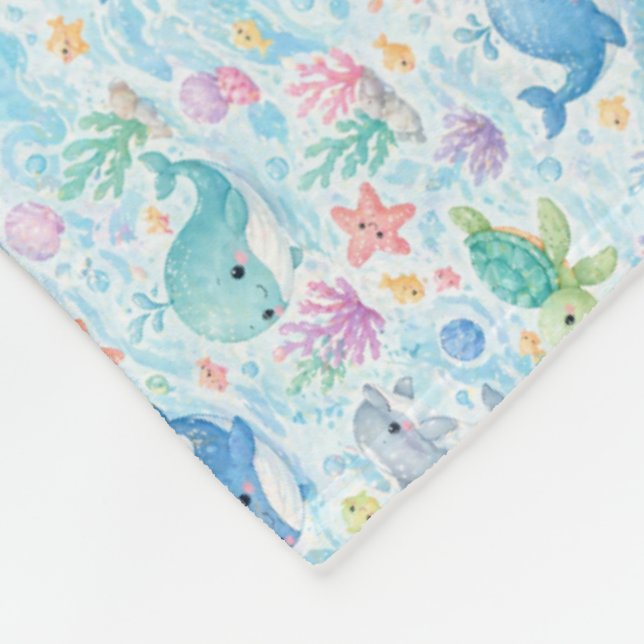 Couverture Polaire Motif aquarelle d'amis de l'océan mignons (Coin)