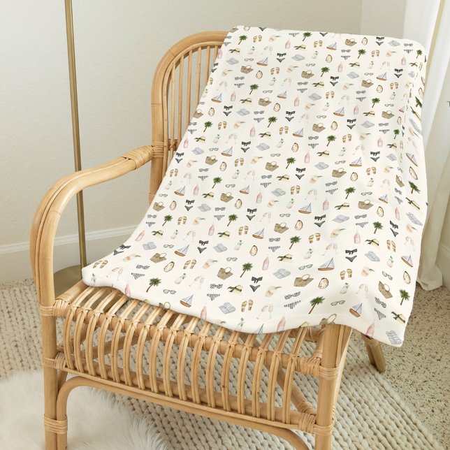 Couverture Polaire Motif aquarelle neutre d'été côtier (Créateur téléchargé)