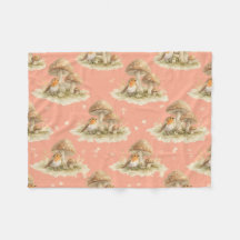 Motif aquarelle Robin des bois et champignon
