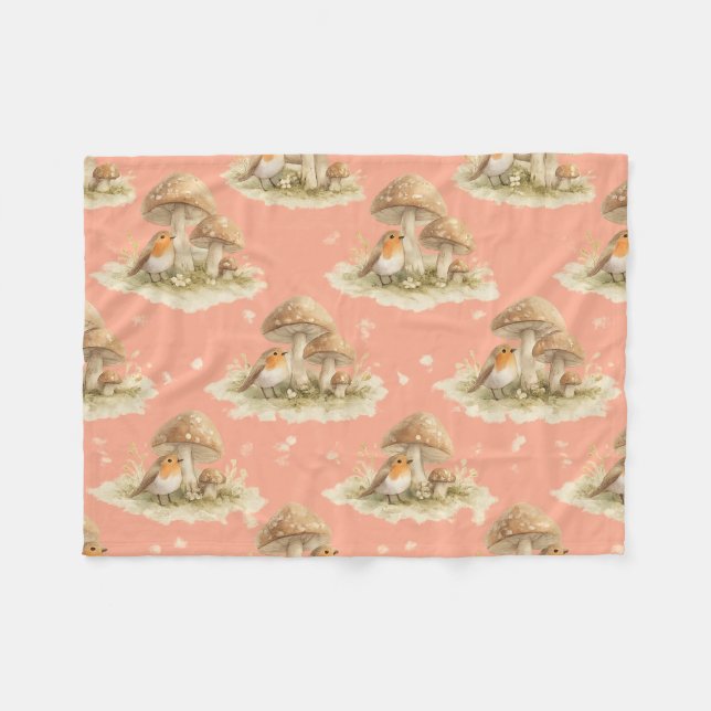 Couverture Polaire Motif aquarelle Robin des bois et champignon (Devant (Horizontal))