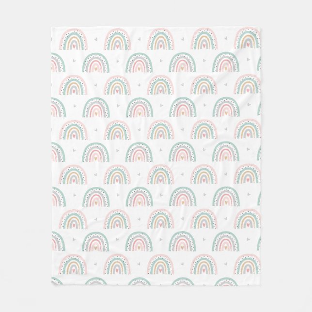Couverture Polaire Motif Arc-en-ciel Pastel avec des Cœurs (Devant)
