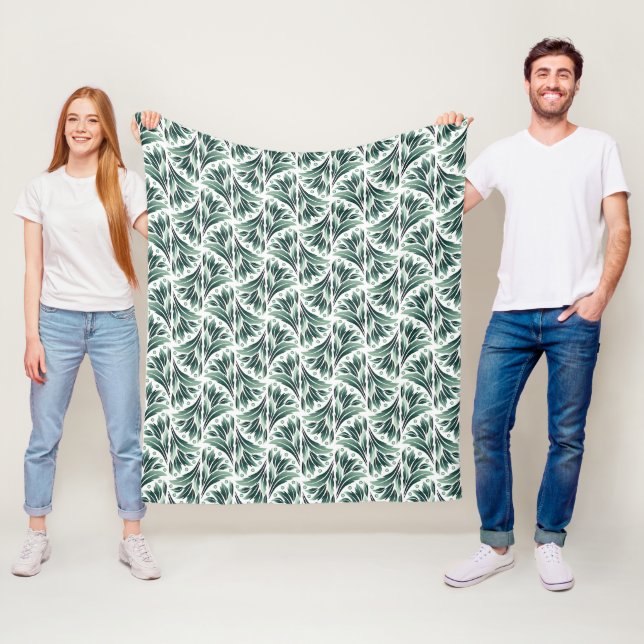 Couverture Polaire Motif Art Déco élégant avec feuillage vert (En situation)