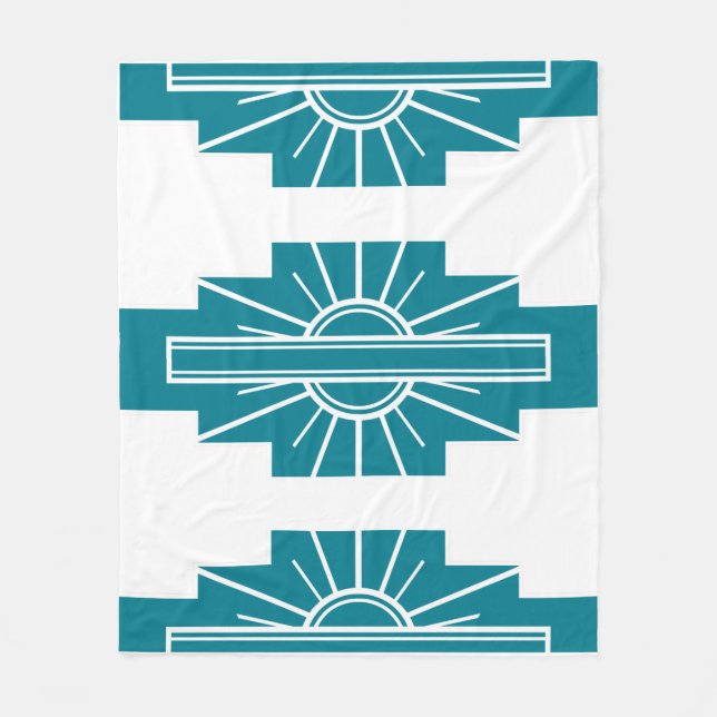 Couverture Polaire Motif Art déco en Turquoise (Devant)