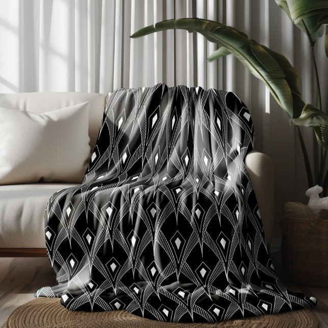Couverture Polaire Motif art-déco sans couture noir et blanc (Créateur téléchargé)