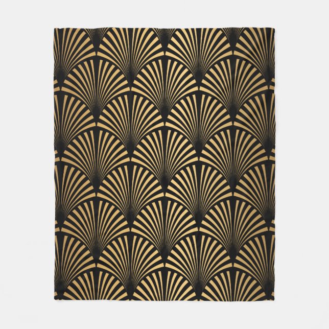 Couverture Polaire Motif Art déco. Simples grappes noir et or (Devant)