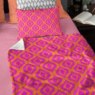 Couverture Polaire Motif Art Ikat Ogee Été Rose Chaud Orange Gras