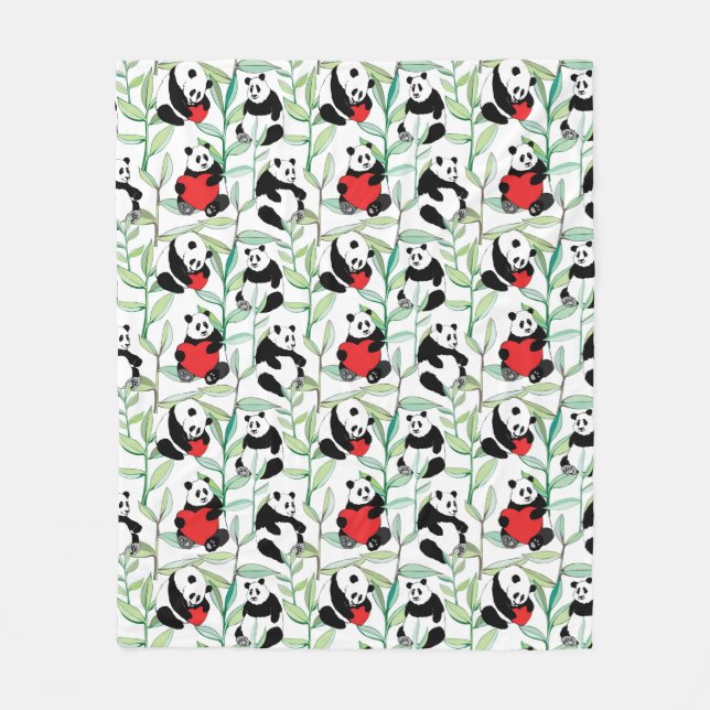 Couverture Polaire motif avec de beaux pandas avec des coeurs (Devant)