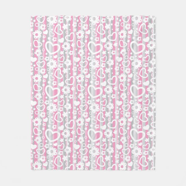 Couverture Polaire Motif avec des coeurs et des fleurs (Devant)