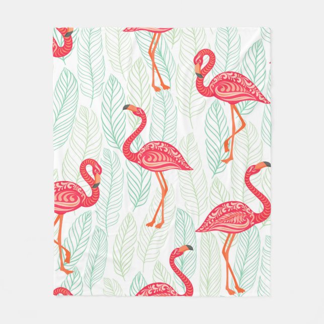 Couverture Polaire Motif avec des ornements flamands roses sur un fon (Devant)