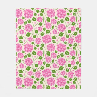 Couverture Polaire Motif avec hydrangées roses et feuilles verts