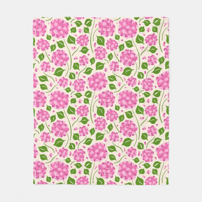 Couverture Polaire Motif avec hydrangées roses et feuilles verts (Devant)