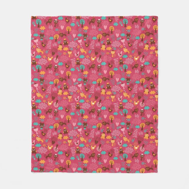 Couverture Polaire Motif avec les oiseaux et les chats mignons (Devant)