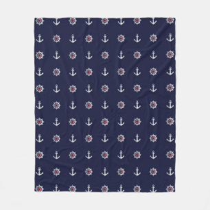 Couverture Polaire Motif blanc et bleu rouge d'Ancre