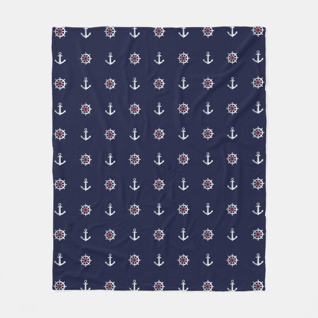 Couverture Polaire Motif blanc et bleu rouge d'Ancre (Devant)