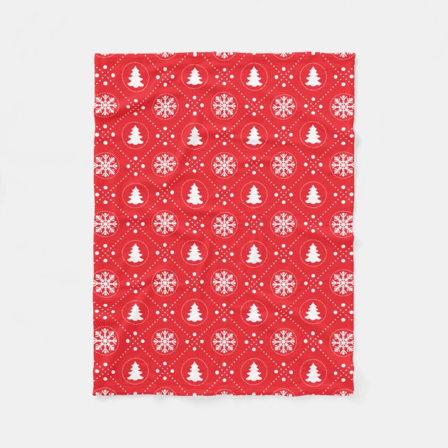 Couverture Polaire Motif blanc rouge traditionnel de Noël de flocons (Devant)