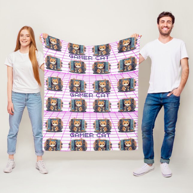 Couverture Polaire Motif bleu chat (En situation)