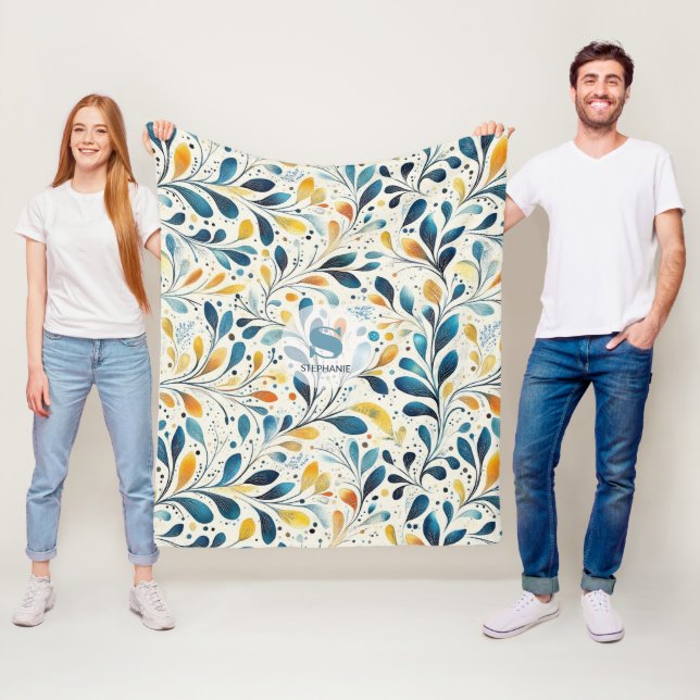 Couverture Polaire Motif bleu et or Paisley Leaf (2) (En situation)