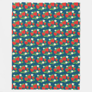 Couverture Polaire Motif bleu fraise et fleur
