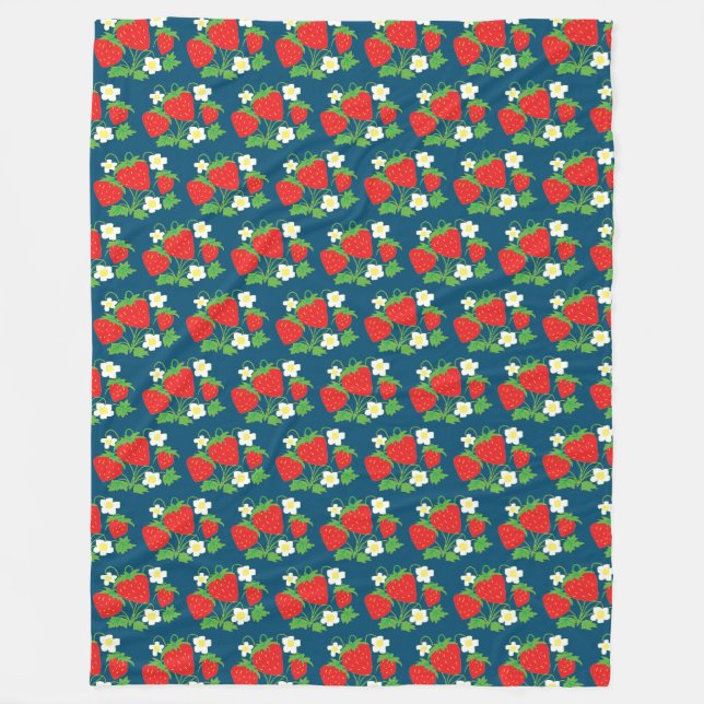 Couverture Polaire Motif bleu fraise et fleur (Devant)