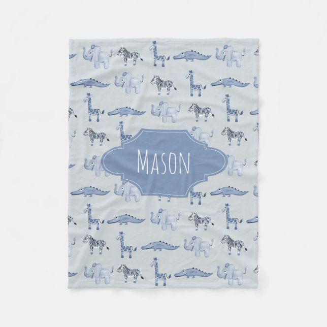 Couverture Polaire Motif bleu mignon de jungle d'animaux du safari du (Devant)