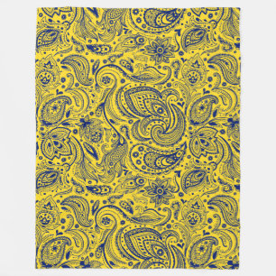 Couverture Polaire Motif bleu Paisley sur Jaune