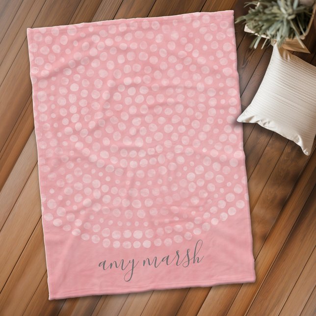 Couverture Polaire Motif Boho Dot moderne avec nom de script bounce (Boho pastel dot pattern personalized fleece blanket)