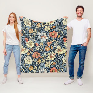 Couverture Polaire Motif botanique de couleur bleue de style vintage 