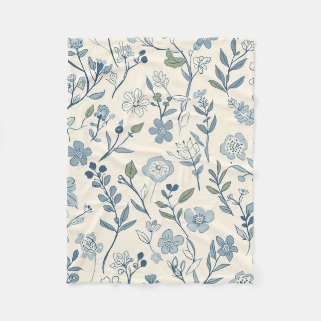 Couverture Polaire Motif botanique de prairie de fleurs sauvages bleu (Devant)