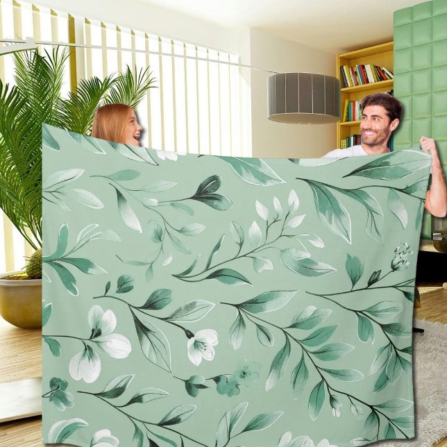 Couverture Polaire Motif botanique en verts subtils (Créateur téléchargé)