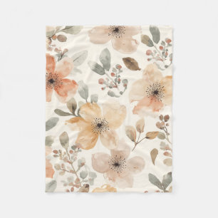 Couverture Polaire Motif botanique floral aquarelle beige pêche